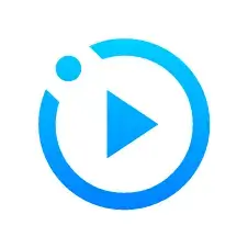 Blue play button icon inside a circular border